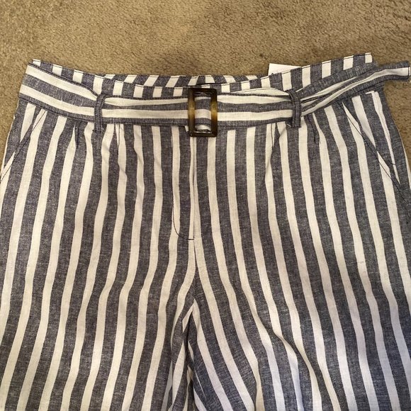 NWT LINEN-BLEND NAUTICAL STRIPE TIE-WAIST JACKET & HIGH-WAISTED SHORT - Picture 9 of 12